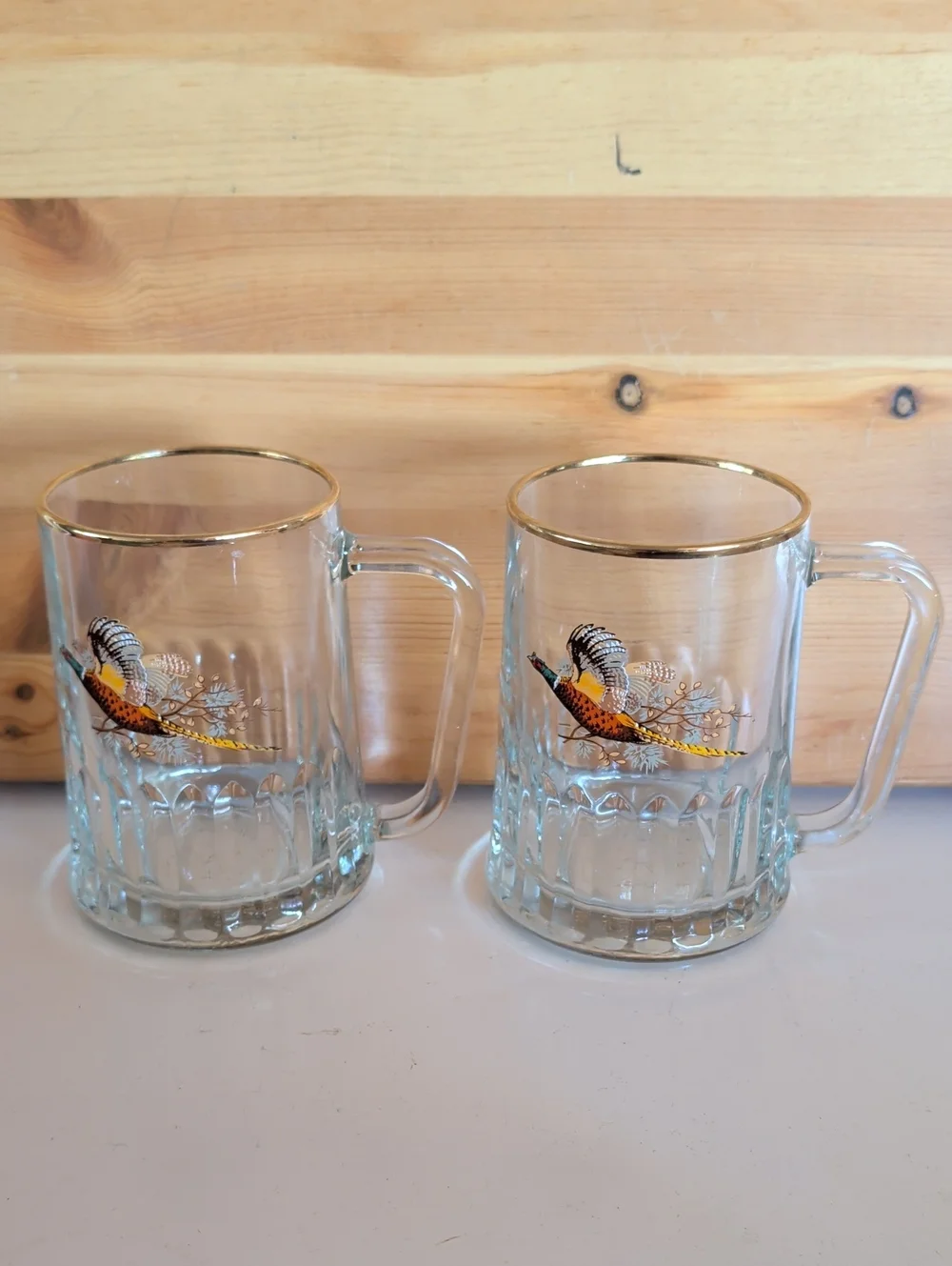2 VTG. Tudor Dema , Pheasant Glass Beer Mugs. England🌟🌟🌟
